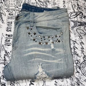 Machine distressed jeans